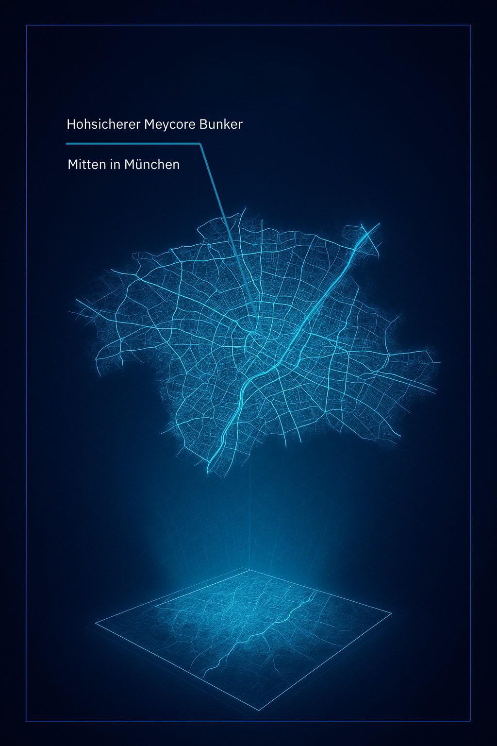 Schematische Karte von München mit markiertem Meycore-Bunker
